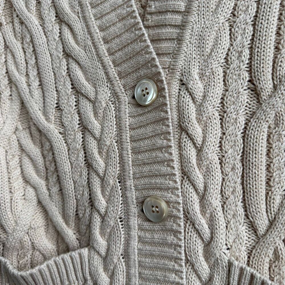 J.Crew 100% Cotton Cable Tan Knit Cardigan V-neck Relaxed Mr Roger’s Size Small - Picture 4 of 7